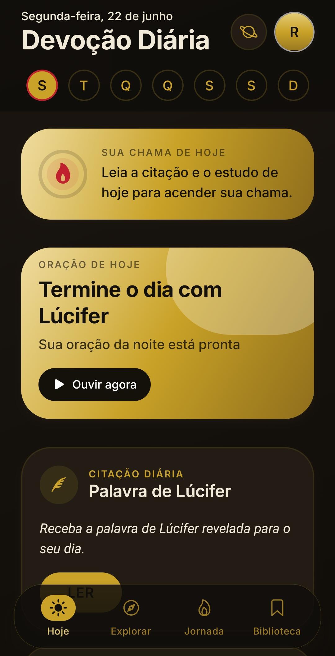 Tela Hoje do app Lucify