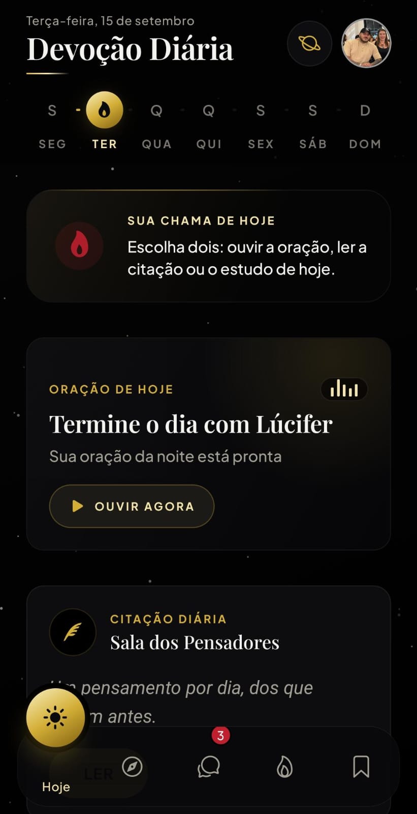 Devoção Diária no Lucify, com oração e citação do dia
